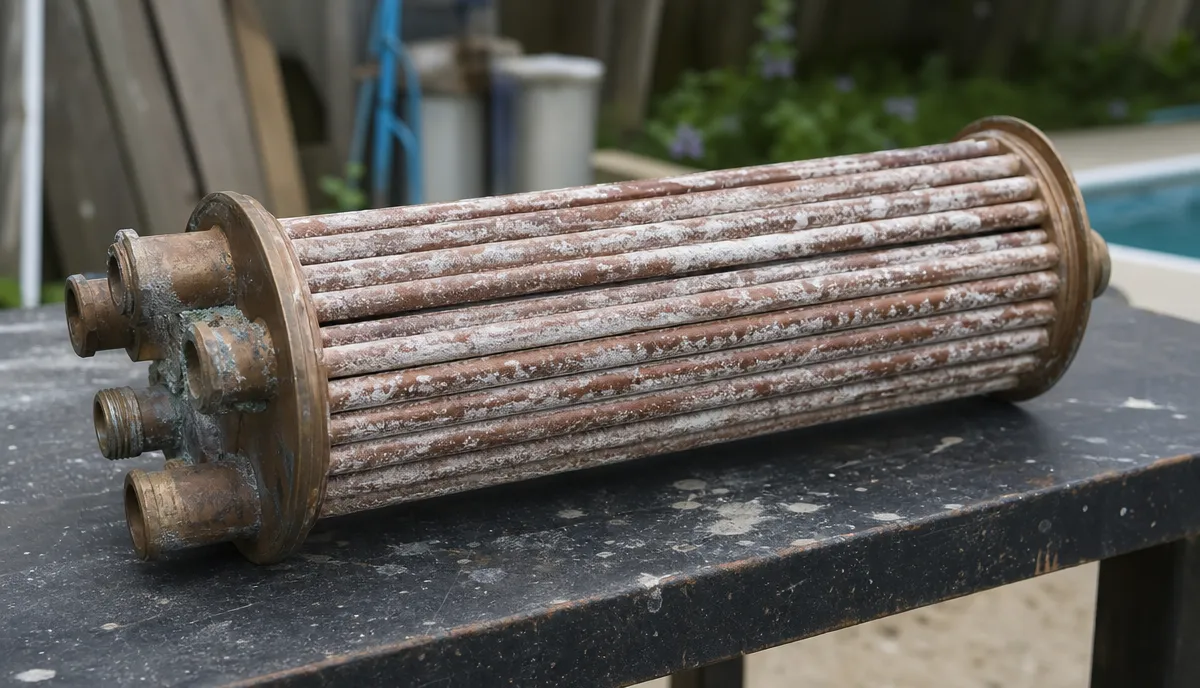 A heat exchanger tube bundle furred with calcium scale